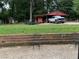 Backyard with a retaining wall, two chairs, and a shed in the background at 2023 Lee Dr, Austell, GA 30168