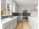 Modern kitchen with gray cabinets and white countertops at 2745 Harrison Dr, Lawrenceville, GA 30044