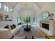 Spacious living room with vaulted ceilings, fireplace, and large windows at 1235 Mount Paran Nw Rd, Atlanta, GA 30327
