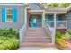 Front porch with blue door and staircase at 126 Holly Ct, Loganville, GA 30052