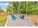 Fire pit area with blue Adirondack chairs in backyard at 437 Livingston Pt, Acworth, GA 30102