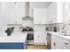 Stylish kitchen boasts white cabinets, quartz countertops, and a blue island at 589 Federal Se Ter, Atlanta, GA 30315