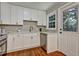 White kitchen with stainless steel appliances and access to backyard at 163 Glenrose Sw Cir, Atlanta, GA 30354