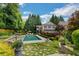 Inviting backyard oasis with a sparkling pool, flagstone patio, and lush landscaping at 161 Blair Valley Ne Dr, Marietta, GA 30060
