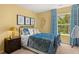 Bedroom with teal bedding and gold accent lamp at 318 Elgin Dr, Lawrenceville, GA 30045