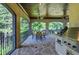 Outdoor screened porch with stone flooring, dining area, and built-in grill at 4317 Oglethorpe Nw Loop, Acworth, GA 30101