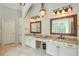 Spa-like bathroom with double vanities and granite countertops at 11140 West Rd, Roswell, GA 30075