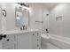 Bathroom with white vanity, white subway tile, and black accents at 850 Camden Park Ct, Atlanta, GA 30342