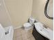 Clean bathroom with single vanity and shower/tub combo at 309 Quail Run, Roswell, GA 30076