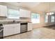Eat-in kitchen with white cabinets, granite counters and view to Gathering room at 6635 Shapiro Ct, Stone Mountain, GA 30087