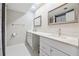 Modern bathroom with double vanity and hexagon tile flooring at 6851 Roswell Rd # E1, Atlanta, GA 30328