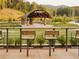 Wooden chairs and bar overlook a grassy area and community stage at 615 Skytop Dr, Cumming, GA 30040