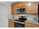 Kitchen with granite countertops and stainless steel appliances at 608 Abingdon Way, Atlanta, GA 30328