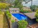 Aerial view of refreshing blue pool and private backyard at 1152 Harbins Rd, Dacula, GA 30019