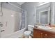 Bathroom with shower/tub combo, vanity, and tile floor at 10 Argyll Way, Covington, GA 30014