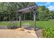 Charming pergola with a hanging swing, providing a relaxing spot in the backyard at 2145 Jones Phillips Rd, Dacula, GA 30019