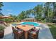 Inviting pool area with patio furniture and umbrella at 3060 Orchard Sw Rd, Conyers, GA 30094