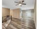 Open living room with wood-look floors and ceiling fan at 2900 Bradmoor Ct, Decatur, GA 30034