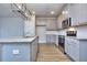 Modern kitchen with granite countertops, gray cabinets, and stainless steel appliances at 6214 Ripple Way # 91, South Fulton, GA 30349