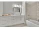 Modern bathroom with white cabinets, tile shower, and bathtub at 2000 Enon Sw Rd, Atlanta, GA 30331
