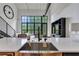 Modern kitchen with island, stainless steel sink, and a view of the living room at 790 North Ne Ave # 204, Atlanta, GA 30306