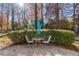 Peaceful backyard patio with seating area surrounded by lush greenery at 11160 Crosshaven Dr, Roswell, GA 30075