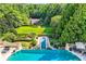 Infinity pool overlooking lush backyard and tennis court at 9620 Cedar Grove Rd, Chattahoochee Hills, GA 30213