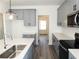 Gray shaker cabinets, white subway tile backsplash, and stainless steel appliances at 3301 Pepperpike Ct, Loganville, GA 30052