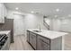 Kitchen island with white countertop and gray cabinets at 7739 Richmond Trl, Fairburn, GA 30213