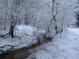 Small creek running through a snow-covered forest at 7790 Atlanta Newnan Rd, Chattahoochee Hills, GA 30268