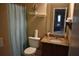 Small bathroom with granite vanity and shower/tub combo at 3853 Locksley Trl, Douglasville, GA 30135