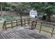 Wooden deck overlooking backyard with shed and trees at 3219 Boulder Brook Dr, Lithonia, GA 30038