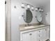 Double vanity bathroom with modern light fixtures and round mirrors at 2911 Glenwood Se Ave, Atlanta, GA 30317