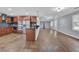 Open concept dining room with hardwood floors and access to kitchen at 3225 Fern Dr, Tucker, GA 30084