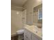 Clean bathroom with a shower/tub combo and white vanity at 255 Bellwood Ln, Riverdale, GA 30274