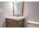 Simple bathroom with dark vanity and a single sink at 4650 Heather Ct, Union City, GA 30291