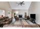 Spacious living room with vaulted ceiling, fireplace and hardwood floors at 32 Red Leaf Dr, Dallas, GA 30157