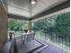 Covered deck with table and chairs, offering scenic wooded views at 419 Sunset Dr, Canton, GA 30114