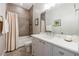 Modern bathroom with a marble vanity and shower/tub combo at 1081 Canton St, Roswell, GA 30075