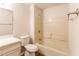 Clean bathroom with a shower/tub combo and a vanity with mirror at 4111 Wrexham Dr, Snellville, GA 30039