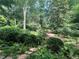 Landscaped backyard with lush greenery, stone pathway, and mature trees at 4155 Flintlock Road Nw, Atlanta, GA 30327