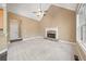 Spacious living room with a fireplace and vaulted ceiling at 4930 Longridge Dr, Villa Rica, GA 30180