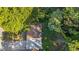 House and backyard aerial view, showing trees and shed at 398 Cologne Se Dr, Atlanta, GA 30354