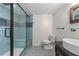 Basement bathroom with tiled shower and built-in bench at 2912 Vinings Forest Se Way, Atlanta, GA 30339