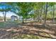Large backyard with mature trees and a shed at 5361 N Main St, Acworth, GA 30101