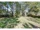 Private backyard surrounded by trees and offering ample space at 3884 Wood Path Dr, Stone Mountain, GA 30083