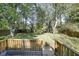 Spacious backyard with wooden deck and mature trees at 3884 Wood Path Dr, Stone Mountain, GA 30083