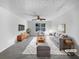 Virtually staged living room featuring a gray sofa, coffee table, and stylish rug at 3217 Fairington Dr, Lithonia, GA 30038