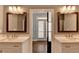 Double vanity bathroom with quartz countertops and brushed gold fixtures at 4627 Molder Dr, Buford, GA 30518