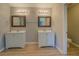 Double vanity bathroom with updated light fixtures and mirrors at 2404 Lake Cove Ct, Lithonia, GA 30058